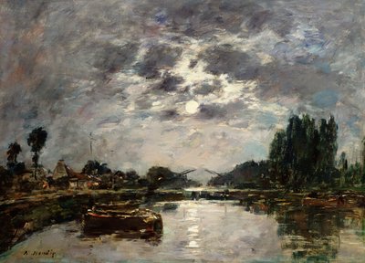 Moonlight, Canal de St. Valery by Eugene Louis Boudin