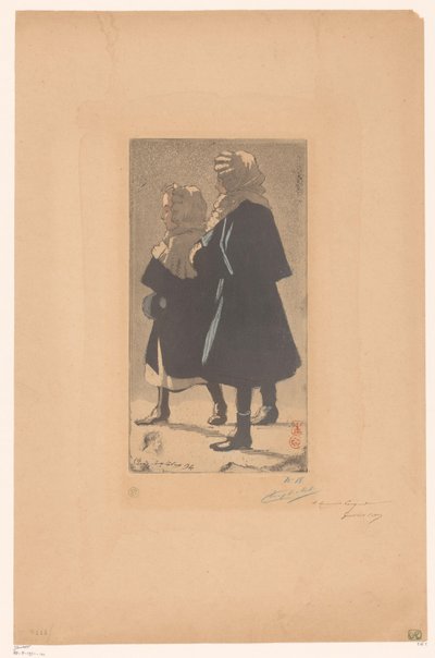 Two Girls in Winter Clothing by Eugène Delâtre (signed by artist)