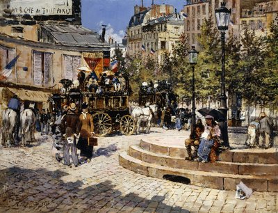 A Busy Paris Square by Felix Hilaire Buhot