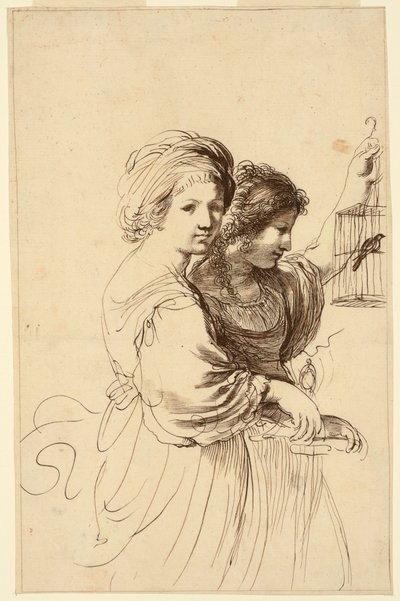 Two Young Girls, One Holding a Cage by Francesco Bartolozzi