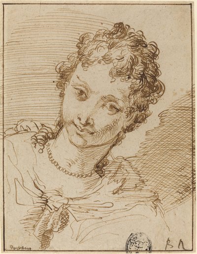 Elegant Young Woman with a Pearl Necklace by Francesco Fontebasso