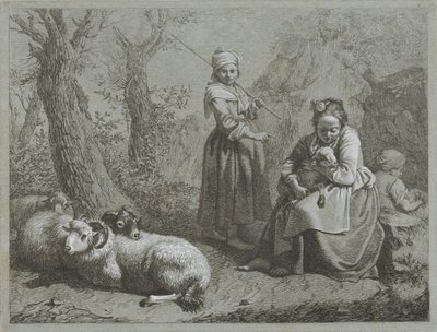 Three Shepherdesses with Sheep by Francesco Londonio