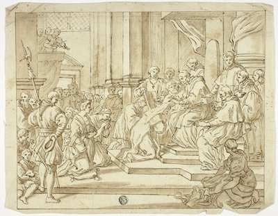 Pope Blessing Nun by Francesco Solimena