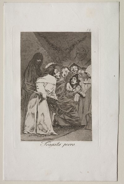 Caprichos: Swallow it, Dog! by Francisco de Goya