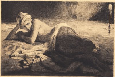 Reclining Odalisque by a Fountain by Frans Schwartz