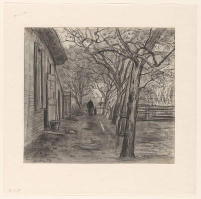 Farmyard with Trees, Woman, and Child by Frans Alexander Evert Lodewijk Smissaert