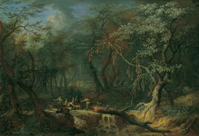 Forest Landscape with Fallen Tree and Hunters by Franz Christoph Janneck