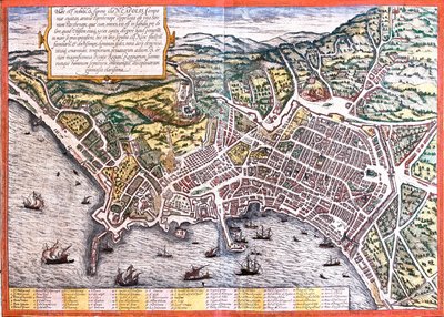 Plan of Naples (Neapolis), Italy by Franz Hogenberg