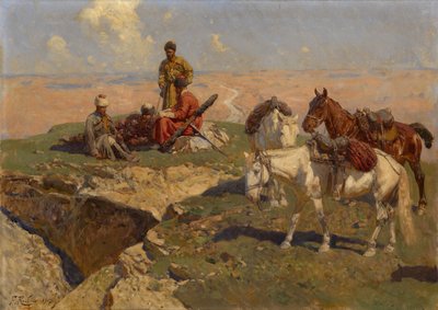 Caucasian Riders at Rest by Franz Roubaud