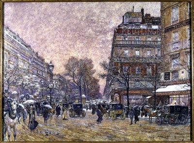 Cardinal Lemoine crossroads with snow, Paris by Frederic Anatole Houbron