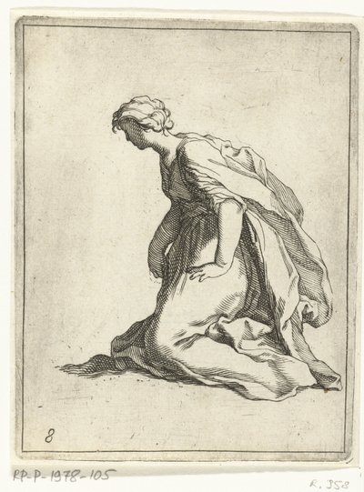 Kneeling Young Woman (series title: 15 Small Figures) by Frederick Bloemaert