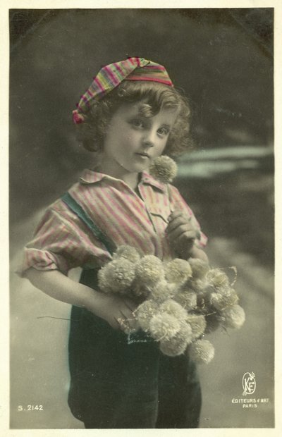 Child with a bunch of flowers by French Photographer