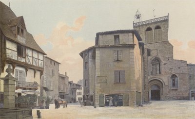 Courpiere, Church, West Facade and Square by French Photographer