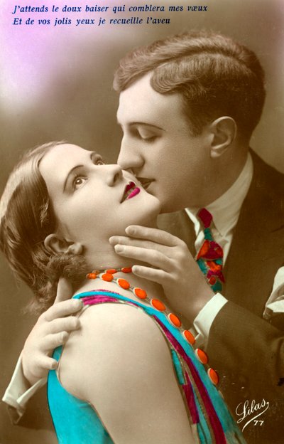 French Couple Kissing, c.1920 by French Photographer