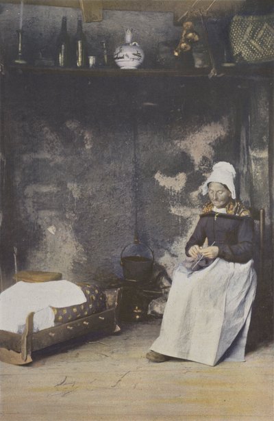 Interior of Auvergne, Woman Knitting by French Photographer