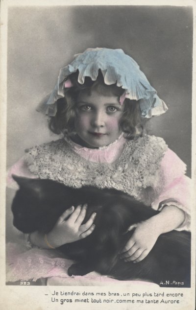 Little Girl with a Cat by French Photographer