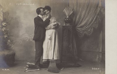 Young man kissing the maid by French Photographer