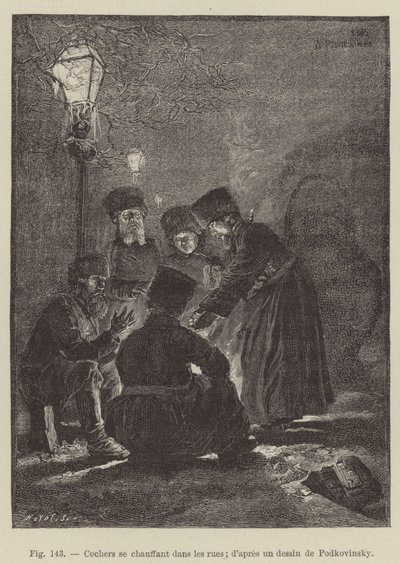 Coachmen Warming Themselves in the Streets (engraving) by French School