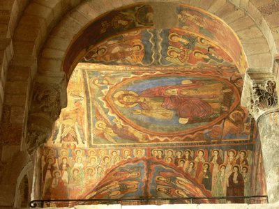 Depicting an internal view with wall paintings by French School