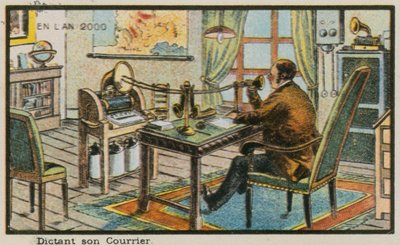 Dictating a letter into a telegraphic machine by French School