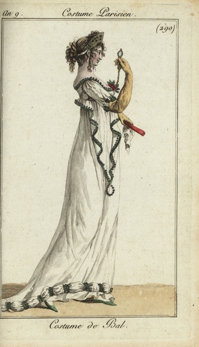 Fashionable woman in ball gown with tiara by French School