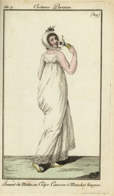 Fashionable woman in crepe morning bonnet by French School