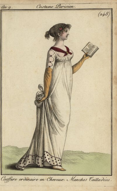 Fashionable woman reading a book by French School