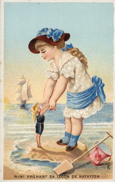 Girl Teaching a Doll to Swim by French School