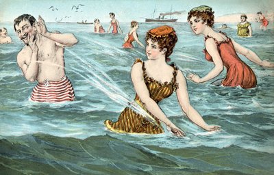 Girls Splashing a Man in the Sea by French School