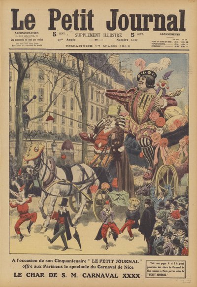 Scene from the Nice Carnival (colour litho) by French School