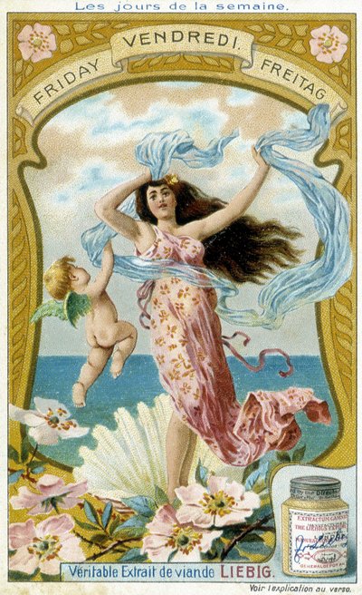 Venus Illustrates Friday. Liebig Chromolithographic Advertising Card by French School