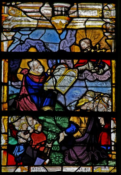 Window depicting Moses on Mount Sinai by French School