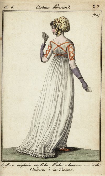 Woman in Victim-Style Criss-Cross Ribbon Dress by French School