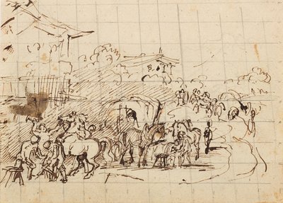Horses in Front of a Blacksmith by Friedrich August Mathias Gauermann