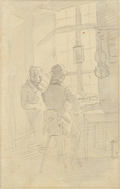 Two Men Playing Violin by Friedrich August Mathias Gauermann