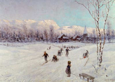 Norwegian Tobogganing Scene by Frithjof Smith Hald