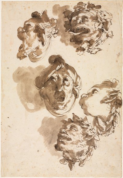 Five Grotesque Heads by Gaetano Gandolfi