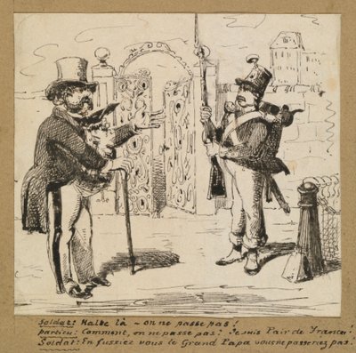 Sentry Halting Gentleman at Gate by George Augustus Sala