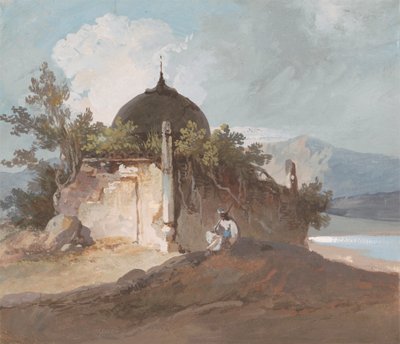 Figure Seated by an Indian Temple by George Chinnery