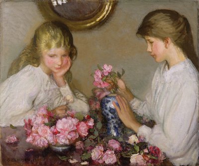 Two Girls Arranging Posies by George Clausen