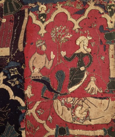 Stumpwork depicting Tristan and Isolde by German School
