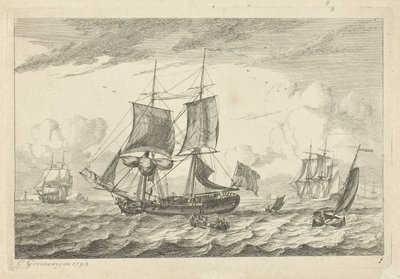 Sailing Ships on Rough Water (Various Ships) by Gerrit Groenewegen