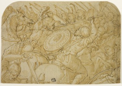 Cavalry Skirmish (recto); Architectural Sketch (verso) by Giorgio Vasari