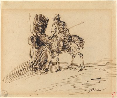 Horseman with Peasant by Giuseppe Bernardino Bison
