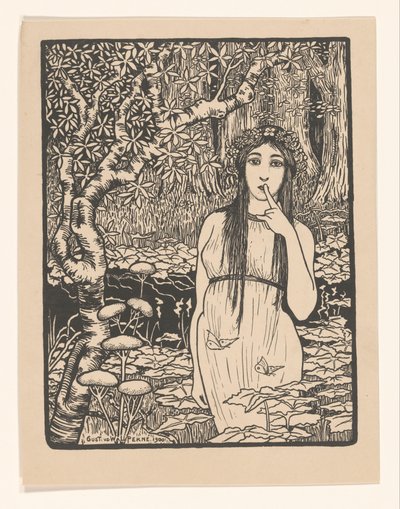 Woman in Forest Landscape by Gust van de Wall Perné