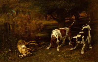 Hunting Dogs with Dead Hare by Gustave Courbet