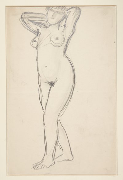 Standing female model with hands behind neck by Harald Giersing