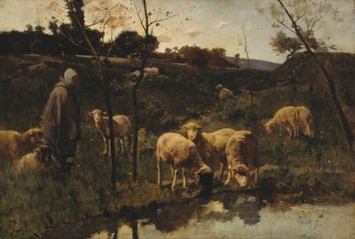 Landscape with Sheep, Picardy, late 19th century by Harry Thompson