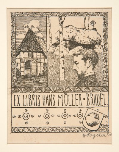 Bookplate: Ex Libris Hans Mueller-Brauel by Heinrich Vogeler