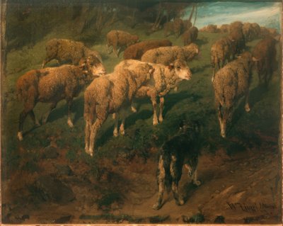 Sheep with Black Dog by Heinrich von Zügel